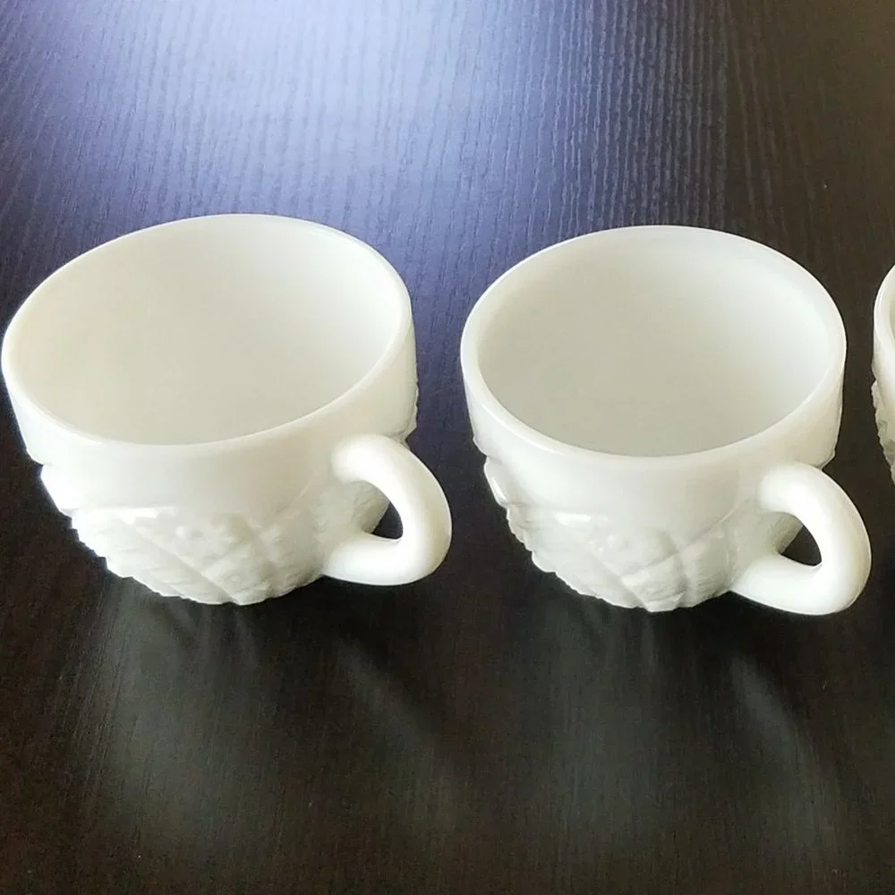 Vintage McKee White Milk Glass Concord Pattern Punch Tea Cups - Set of 4